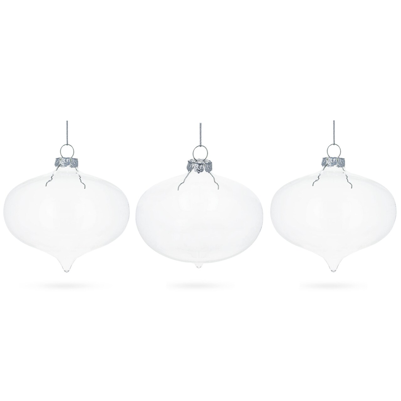 Set of 3 Onion Shape Clear Glass Christmas Ornament 4.15 Inches (105 mm)